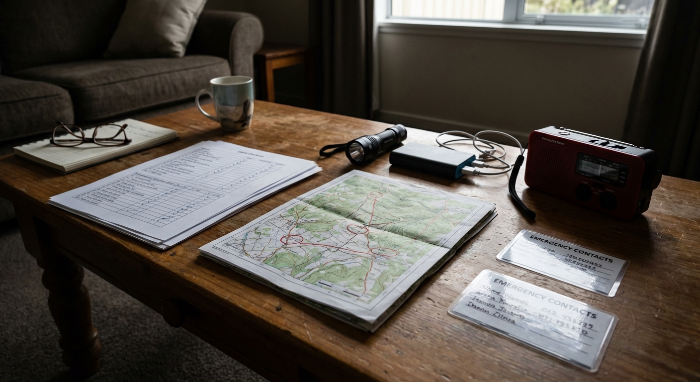 Flowchart style visual for family blackout planning